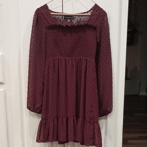 Charming Burgundy Long Sleeve Dress for Kids